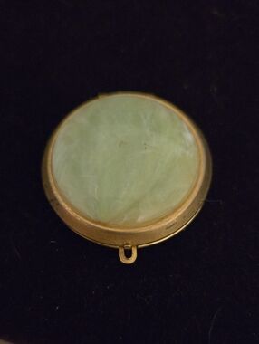 Vintage West Germany Double Mirror Compact Purse Charm, Green Faux Alabaster"